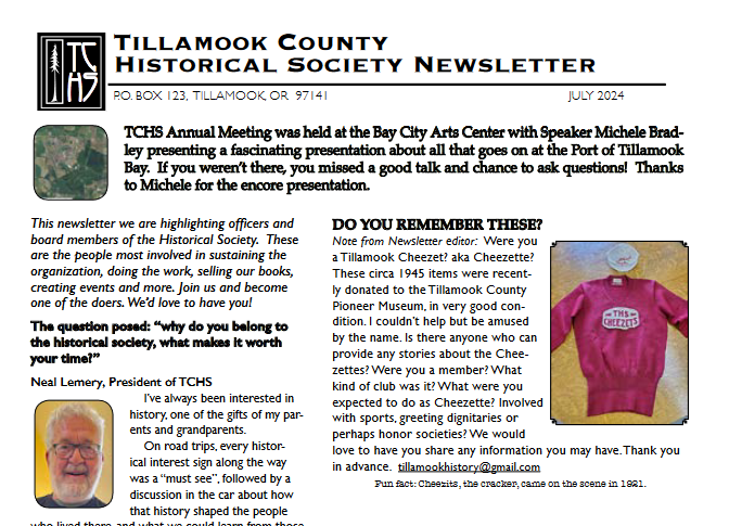 Image of front page of Jul 2024 TCHS Newsletter