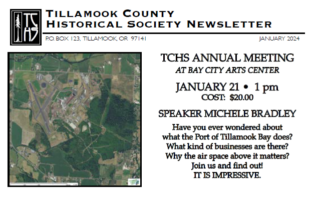 Image of the front page of the Jan 2024 TCHS Newsletter