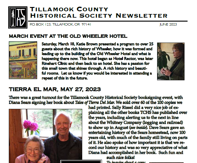 Image of front page of Jun 2023 TCHS Newsletter